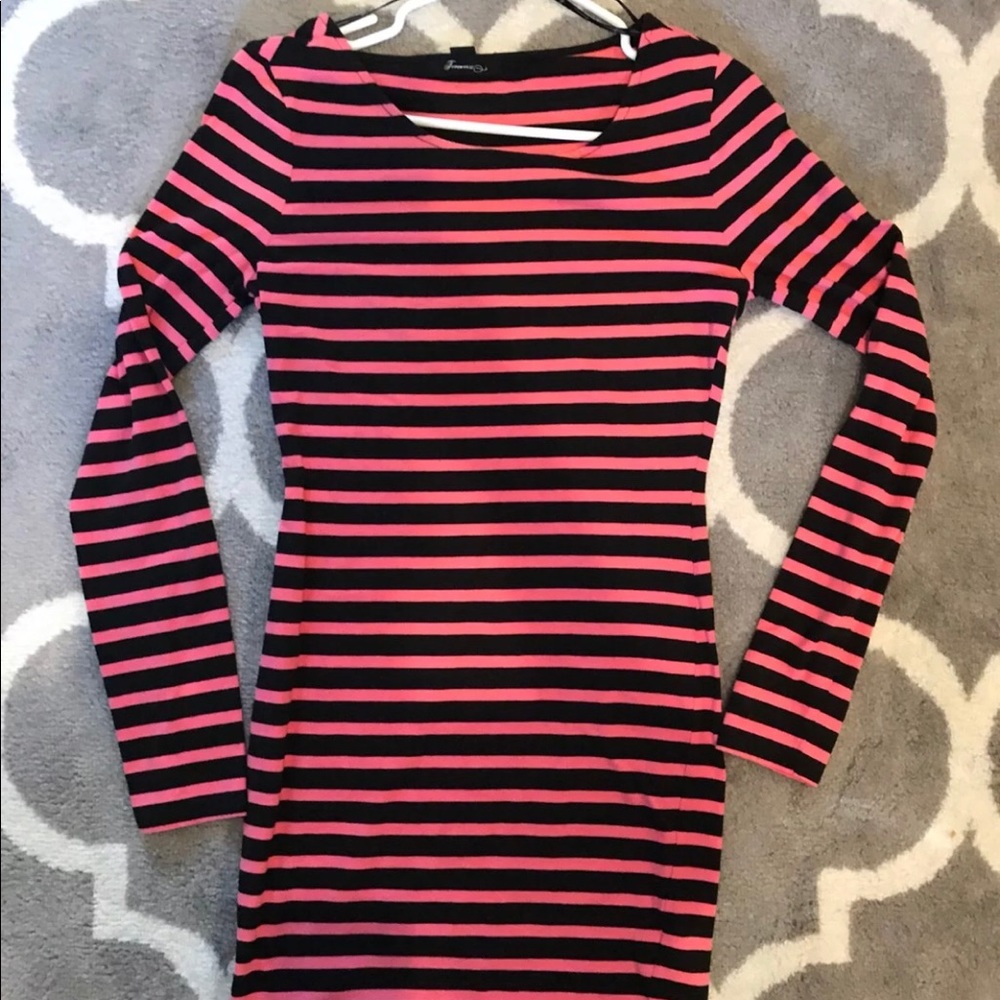 Forever 21 Pink & Black Stripped Body Con Dress